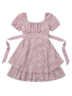 Inspired Hearts Dusty Pink Floral Square Neck Tiered Dress
